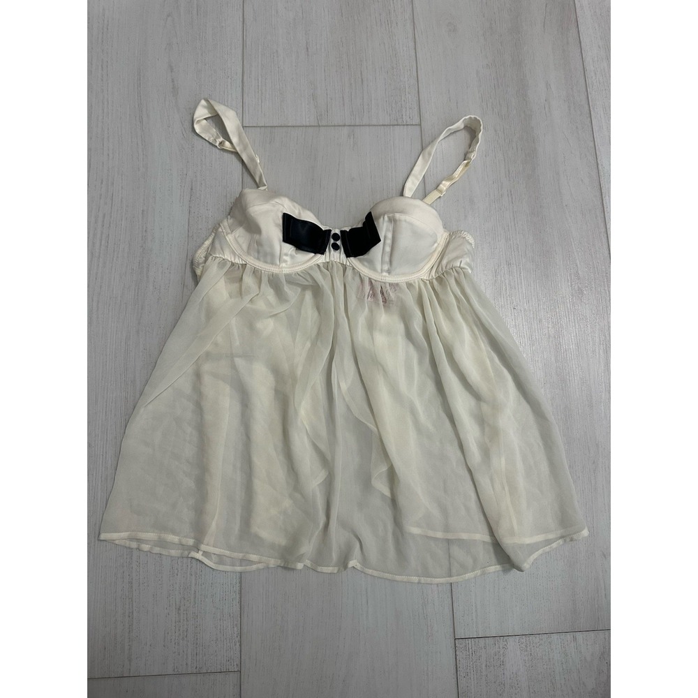 Vintage Victoria's Secret Sexy‎ Little Things Babydoll Lingerie Sz 34B Ivory Bow